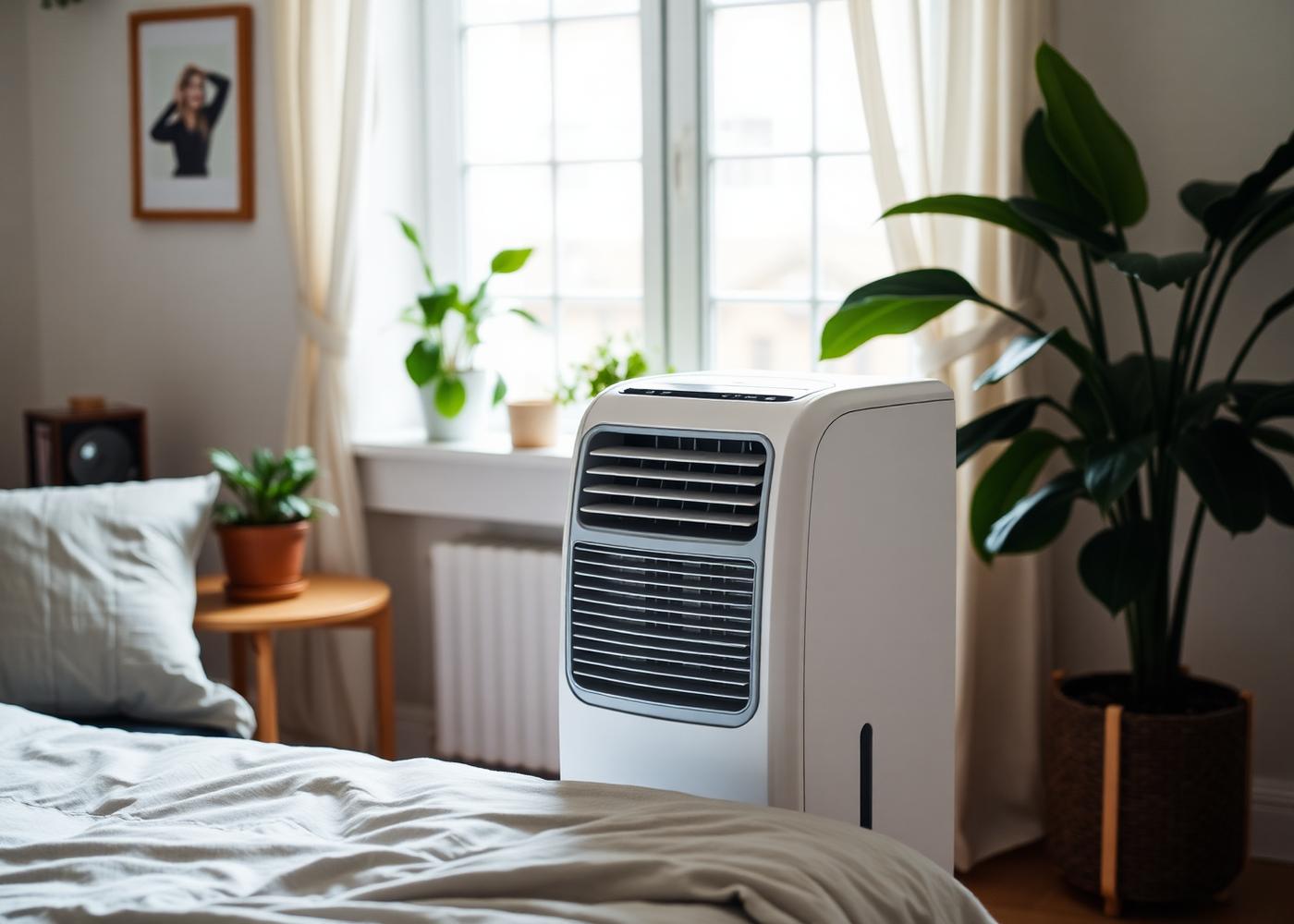 Meaco portable air conditioner cooling a bedroom